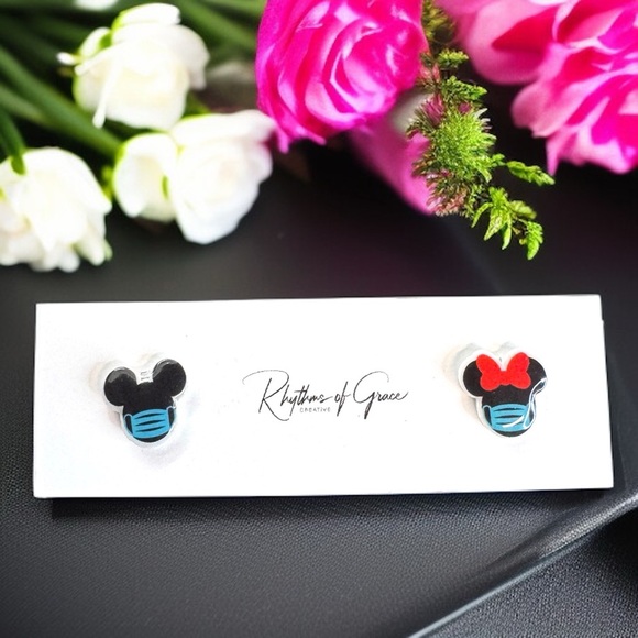 Medical Staff Face Mask Mouse Ears Stud Earrings - Cute and Quirky! NWT Studs - Picture 4 of 4